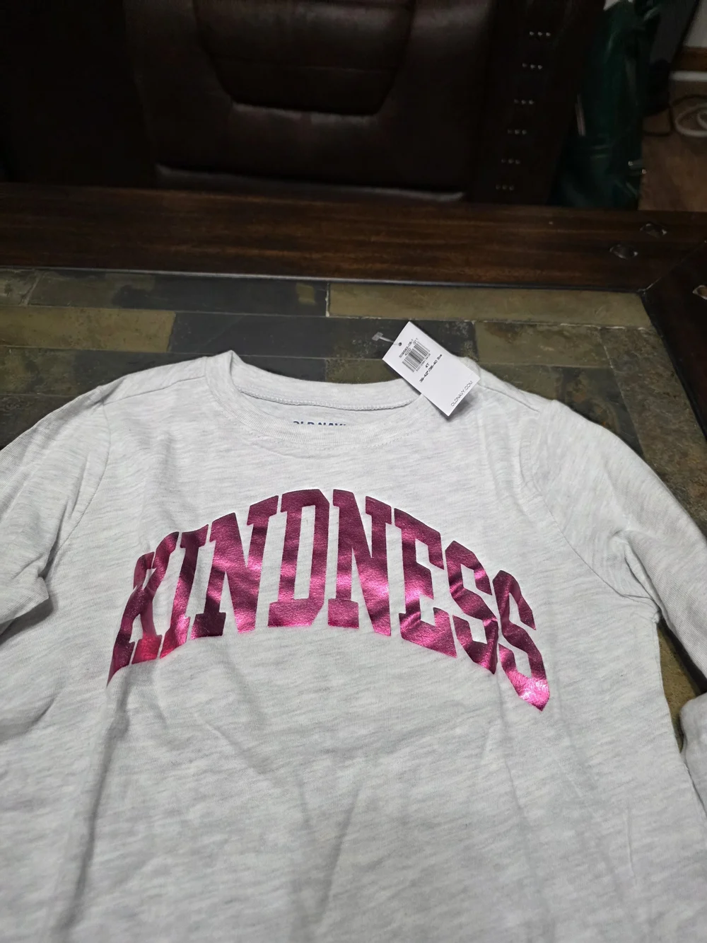 Old Navy Light Gray Long Sleeve Tee with Pink Metallic 